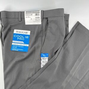 Haggar Cool 18 Pro Pants Mens 36x29 Grey Classic Fit HC00236 Expandable Waist